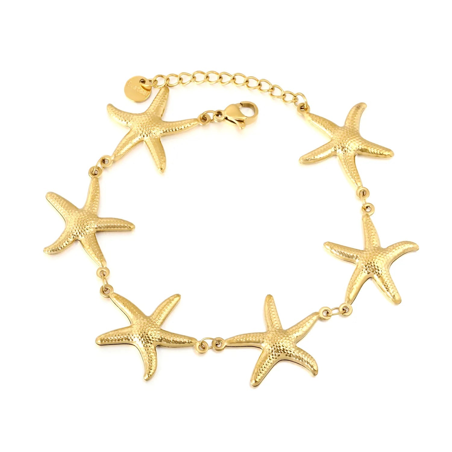 Steel Color & Gold Starfish Bracelet 6 Pcs 21*20mm Starfish Chain 17+3cm Adjustable 6mm Round End Tag Women Daily Casual Party Fashion Jewelry asonjewelry